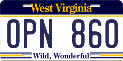 WV license plate OPN860