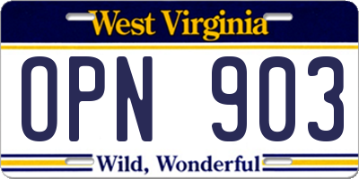 WV license plate OPN903