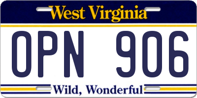 WV license plate OPN906