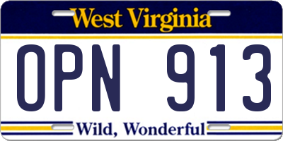 WV license plate OPN913