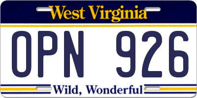 WV license plate OPN926