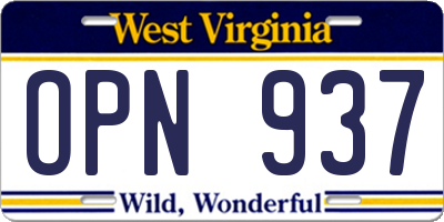 WV license plate OPN937