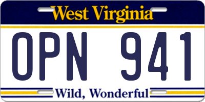 WV license plate OPN941