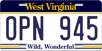 WV license plate OPN945