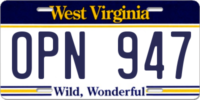 WV license plate OPN947