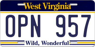 WV license plate OPN957