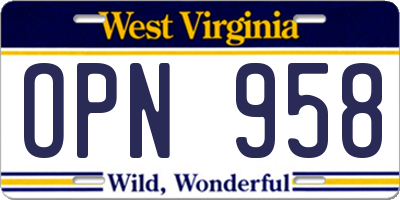 WV license plate OPN958