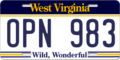 WV license plate OPN983