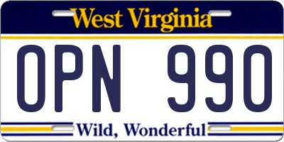 WV license plate OPN990