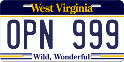 WV license plate OPN999