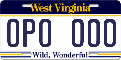 WV license plate OPO000