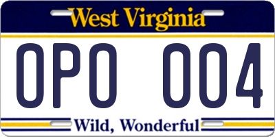 WV license plate OPO004