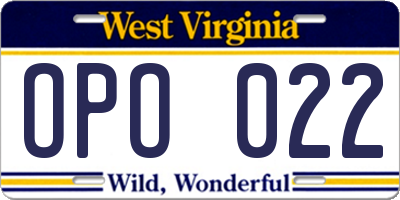 WV license plate OPO022