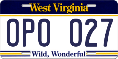 WV license plate OPO027