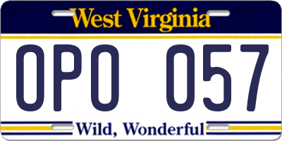 WV license plate OPO057