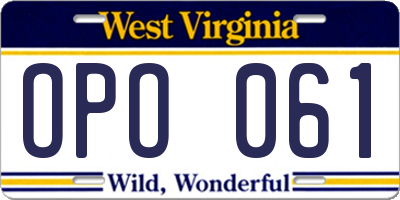 WV license plate OPO061