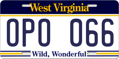 WV license plate OPO066