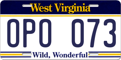 WV license plate OPO073