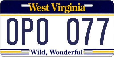 WV license plate OPO077