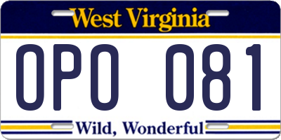 WV license plate OPO081