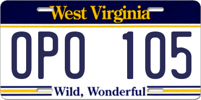 WV license plate OPO105