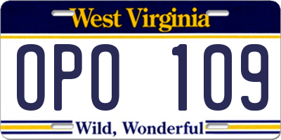 WV license plate OPO109
