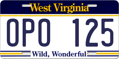WV license plate OPO125