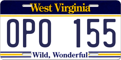 WV license plate OPO155