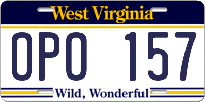 WV license plate OPO157