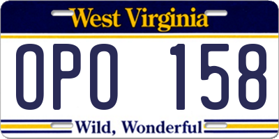 WV license plate OPO158