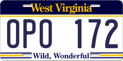 WV license plate OPO172
