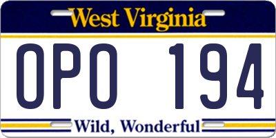 WV license plate OPO194