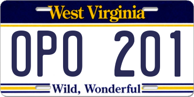 WV license plate OPO201