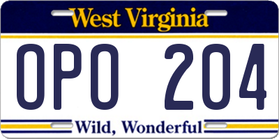 WV license plate OPO204
