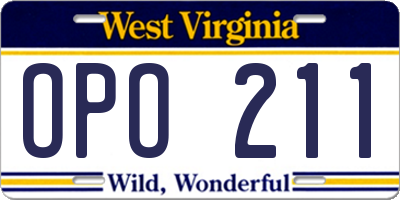 WV license plate OPO211
