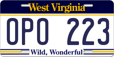WV license plate OPO223