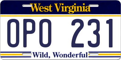 WV license plate OPO231