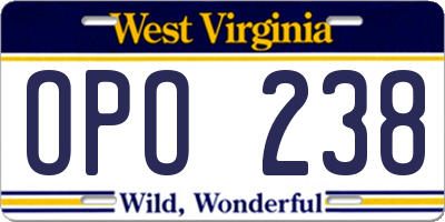WV license plate OPO238