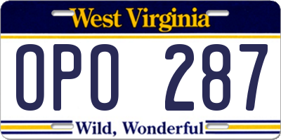 WV license plate OPO287
