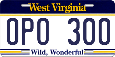 WV license plate OPO300