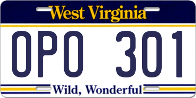WV license plate OPO301