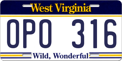 WV license plate OPO316