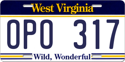 WV license plate OPO317