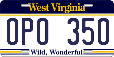 WV license plate OPO350
