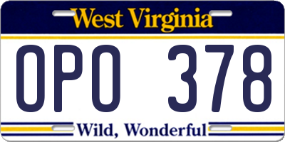 WV license plate OPO378