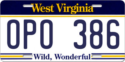 WV license plate OPO386