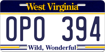 WV license plate OPO394
