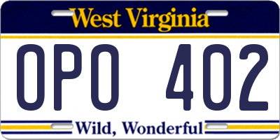 WV license plate OPO402