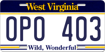 WV license plate OPO403