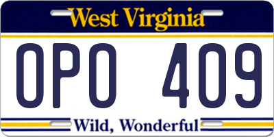 WV license plate OPO409